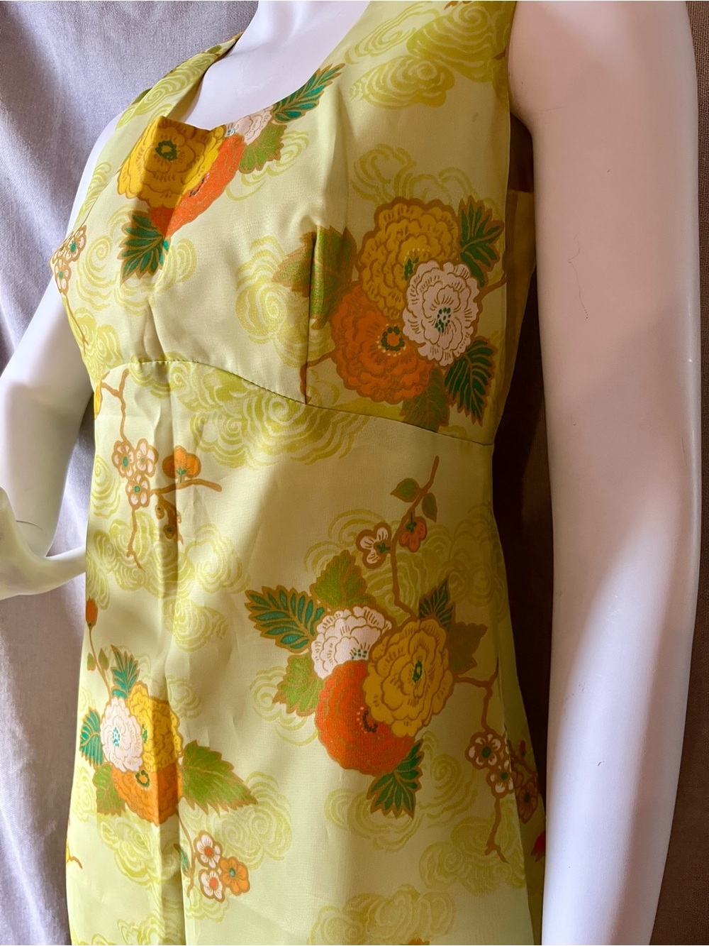 Vintage 60's Sleeveless Dress in Mint with Orange & Yellow Blooms NWT